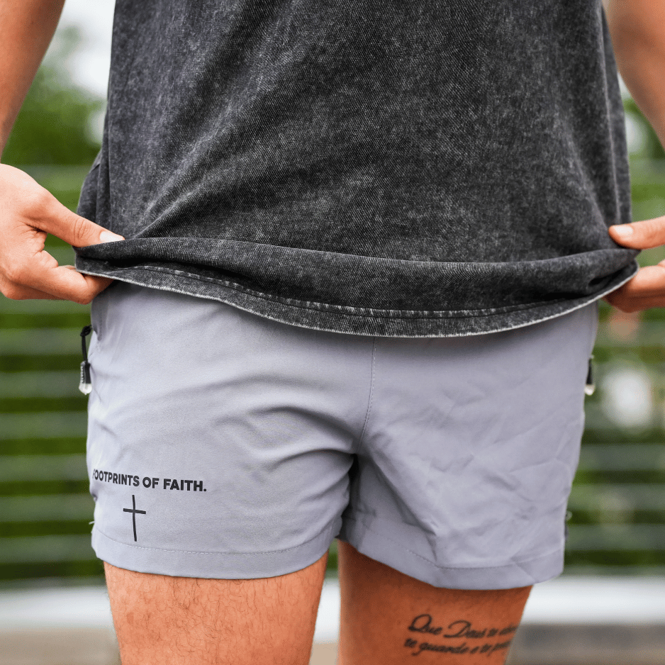 FOOTPRINTS OF FAITH SHORTS - GREY