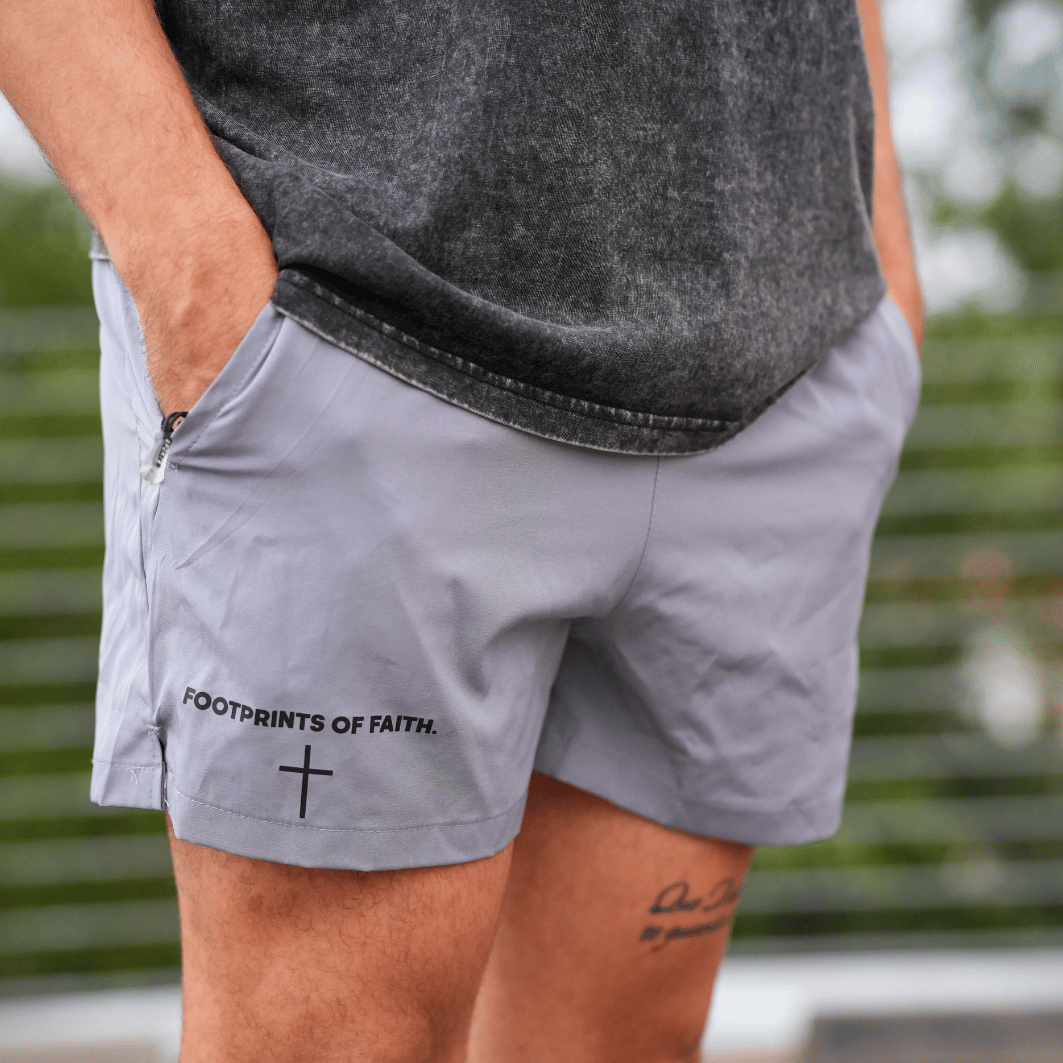 FOOTPRINTS OF FAITH SHORTS - GREY