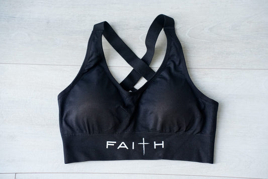 FAITH-INFUSED SPORTS BRA - BLACK
