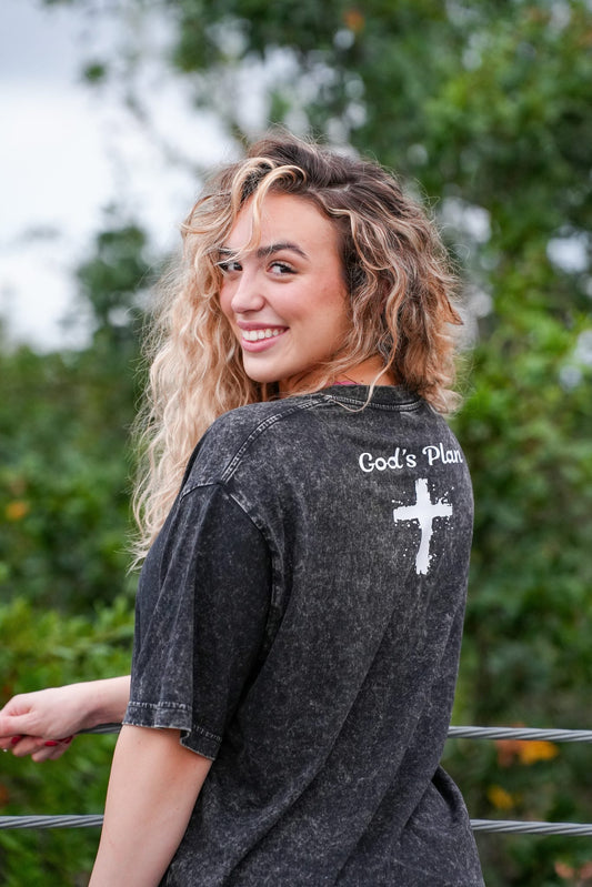 GOD'S PLAN ACID WASH OVERSIZED T - BLACK
