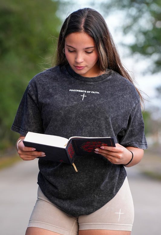 GOD'S PLAN ACID WASH OVERSIZED T - BLACK