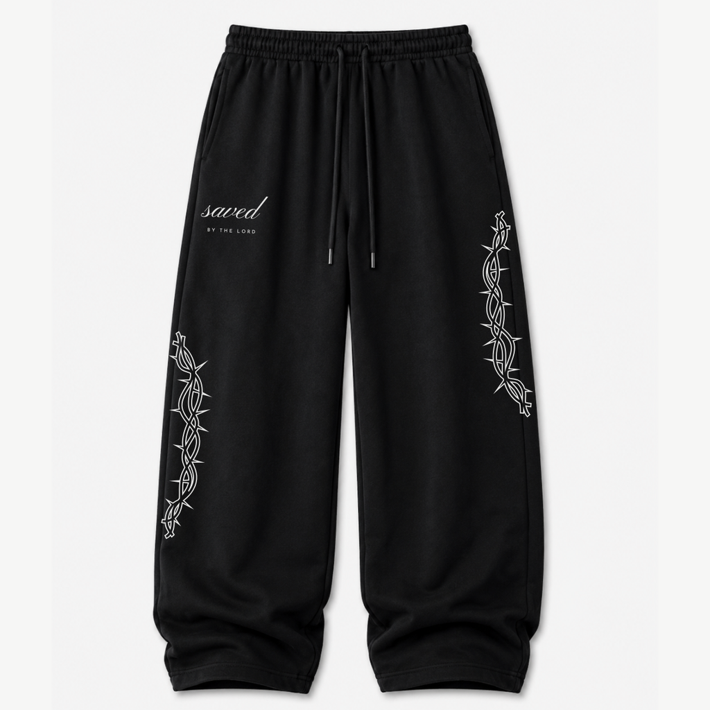 "SAVED" BY THE LORD BAGGY SWEATS -BLACK