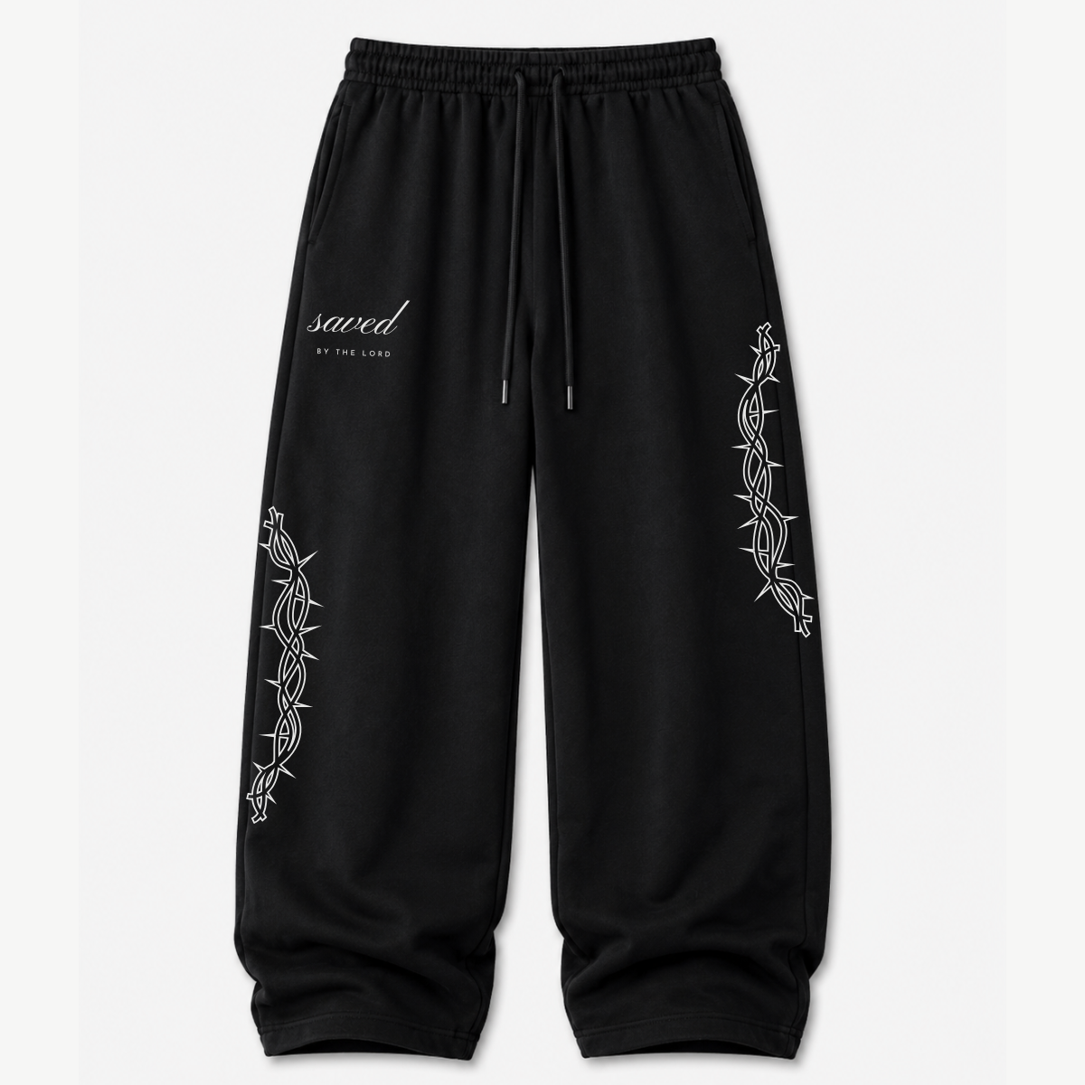 "SAVED" BY THE LORD BAGGY SWEATS -BLACK
