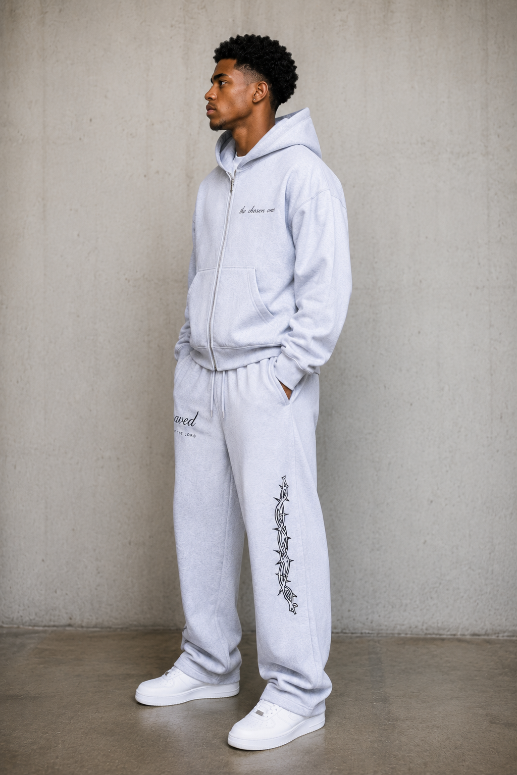 "SAVED" FLEECE ZIP UP + SWEATS SET - HEATHER