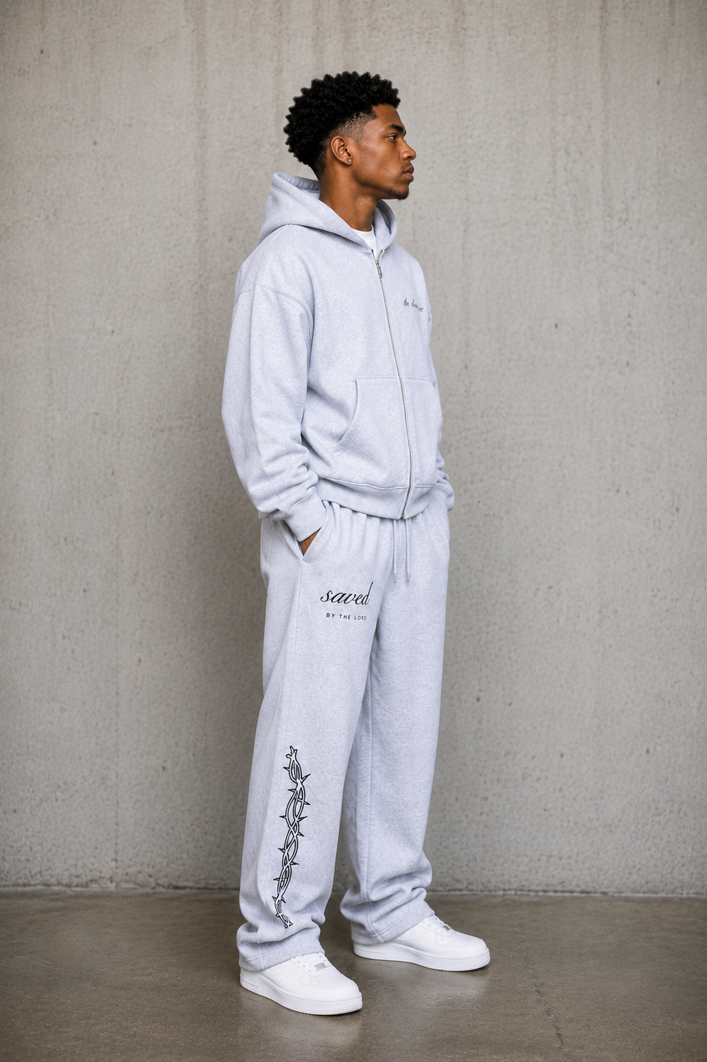 "SAVED" FLEECE ZIP UP + SWEATS SET - HEATHER