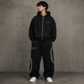 "SAVED" FLEECE ZIP UP + SWEATS SET - BLACK