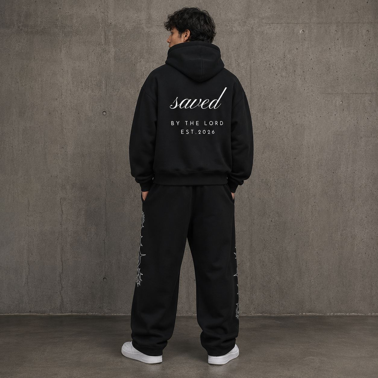 "SAVED" FLEECE ZIP UP + SWEATS SET - BLACK