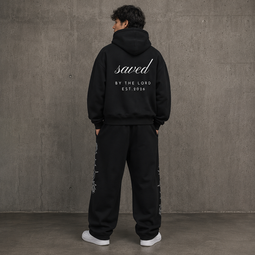 "SAVED" FLEECE ZIP UP + SWEATS SET - BLACK
