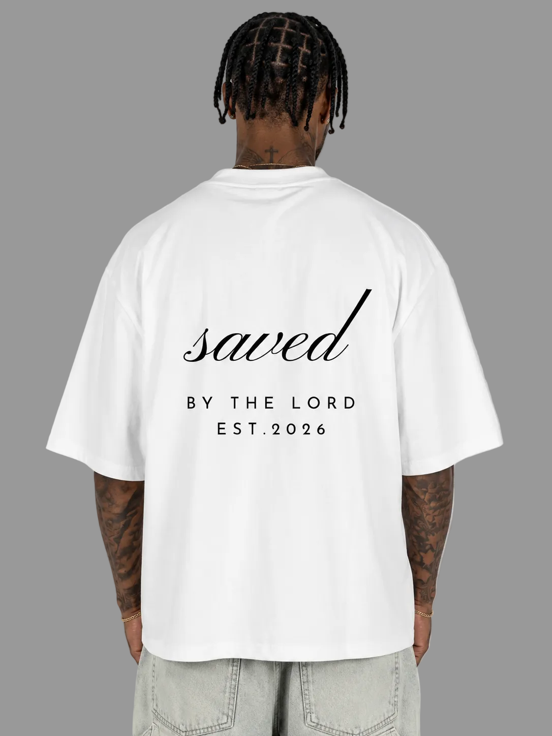 ''SAVED'' BY THE LORD BOXY TEE - WHITE