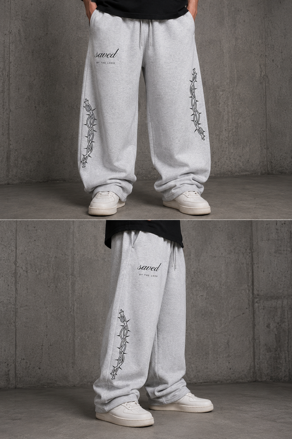 "SAVED" BY THE LORD BAGGY SWEATS - GREY