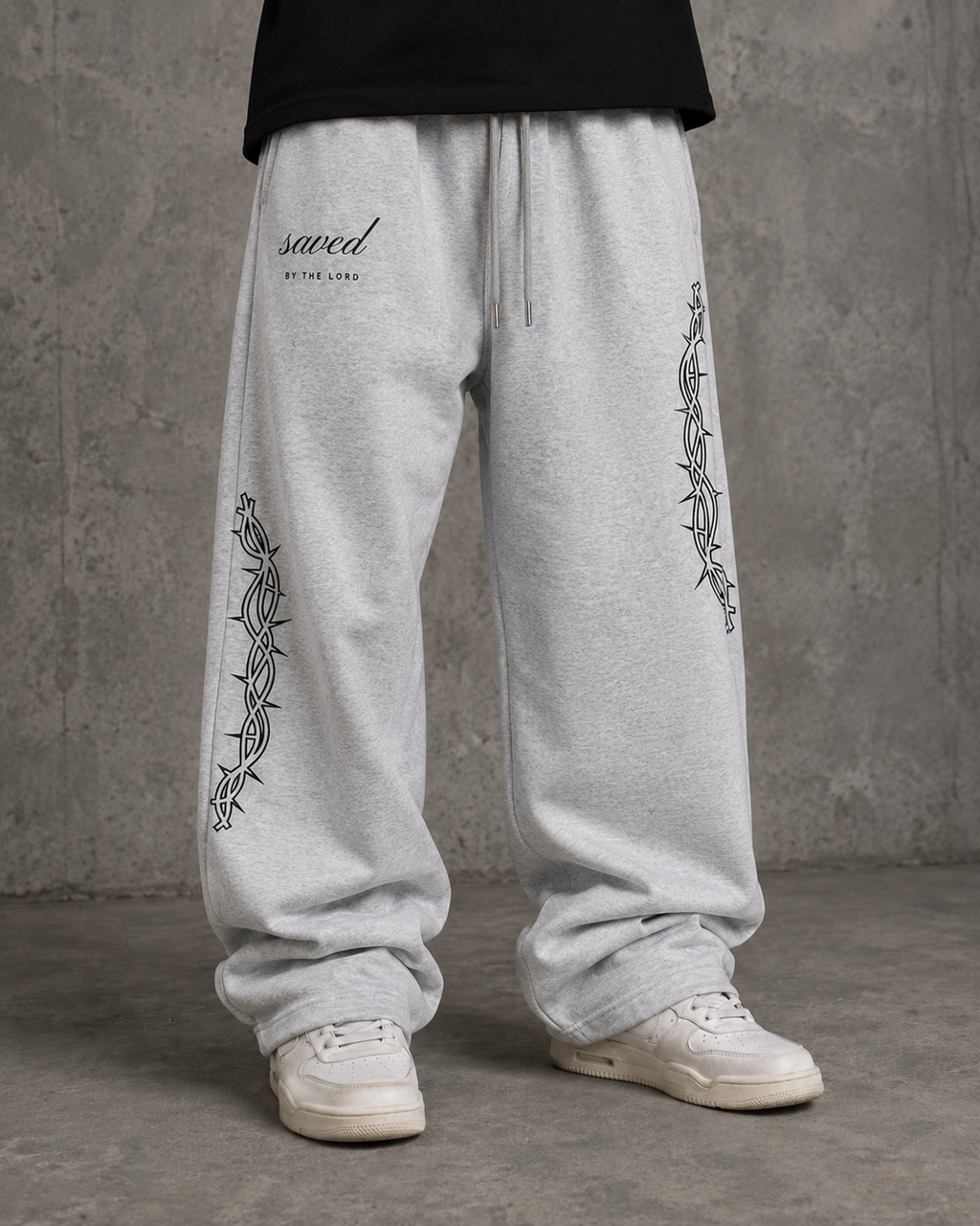 "SAVED" BY THE LORD BAGGY SWEATS - GREY