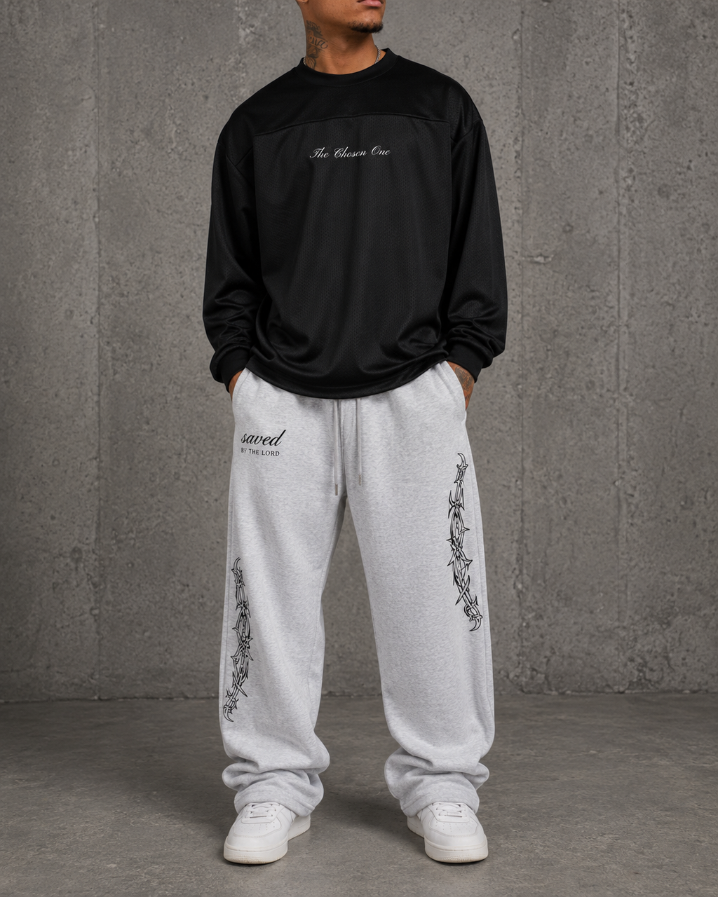"SAVED" BY THE LORD BAGGY SWEATS - GREY