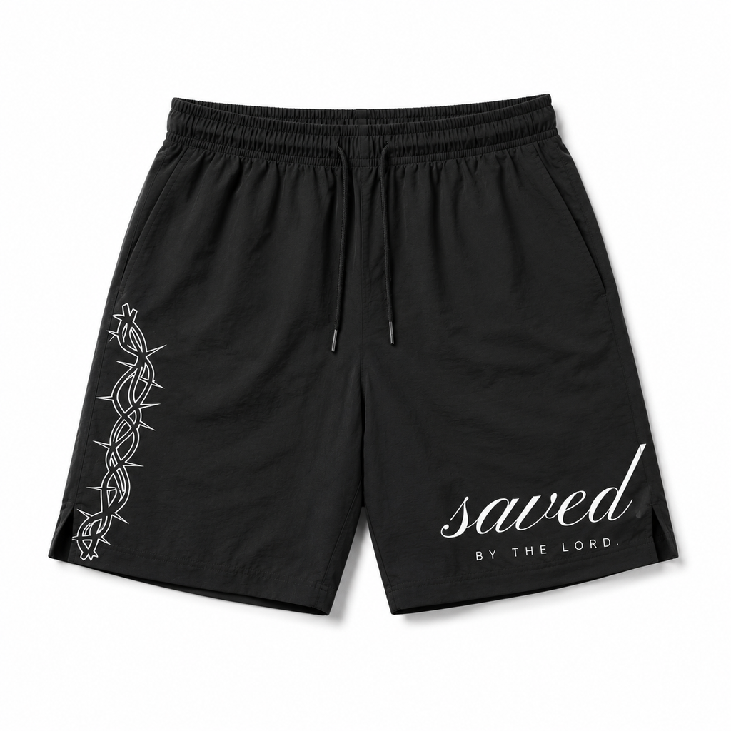 "SAVED" NYLON CASUAL SHORTS - BLACK