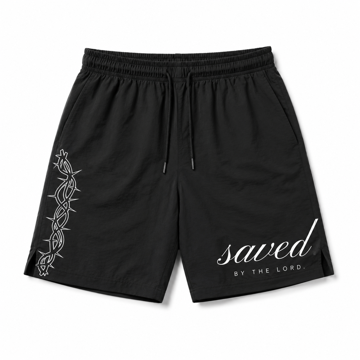 "SAVED" NYLON CASUAL SHORTS - BLACK