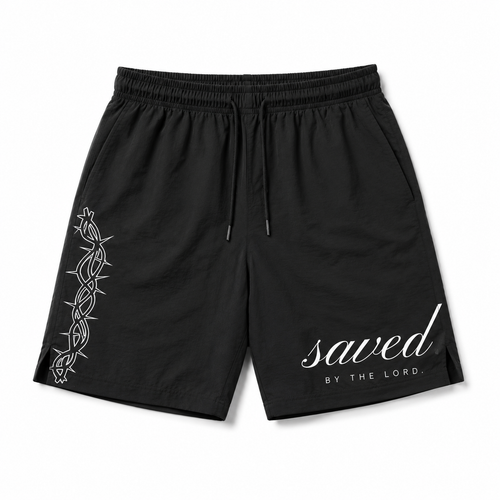"SAVED" NYLON CASUAL SHORTS - BLACK