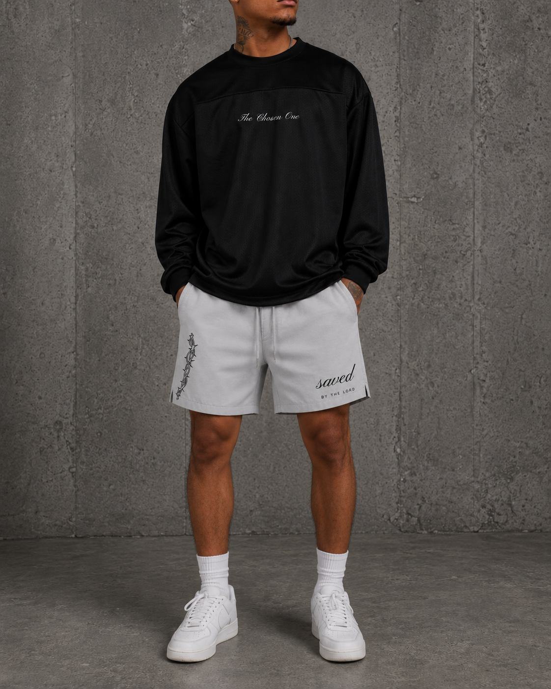 "SAVED" NYLON CASUAL SHORTS - GREY