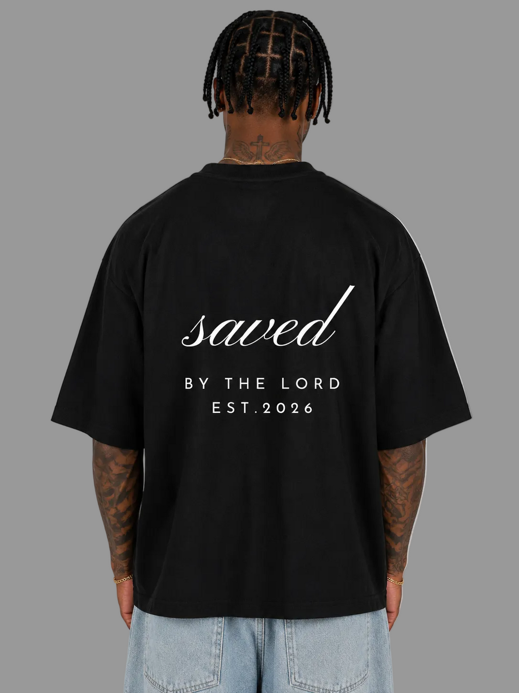 ''SAVED'' BY THE LORD BOXY TEE - BLACK