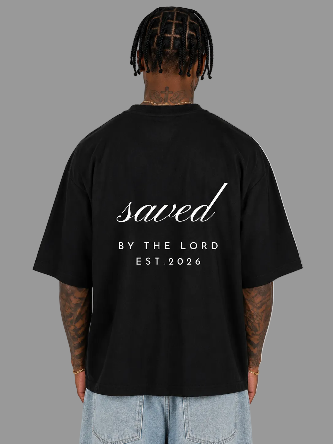 ''SAVED'' BY THE LORD BOXY TEE - BLACK