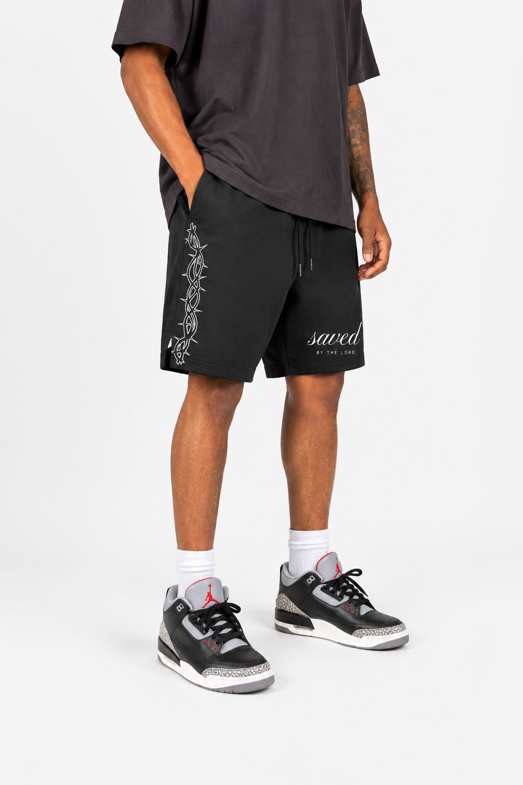 "SAVED" NYLON CASUAL SHORTS - BLACK