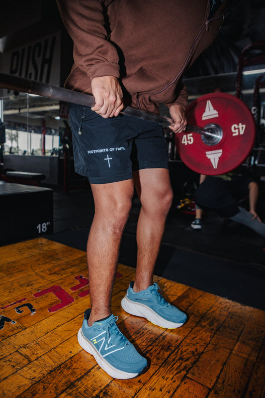 FOOTPRINTS OF FAITH ACTIVEWEAR SHORTS - BLACK