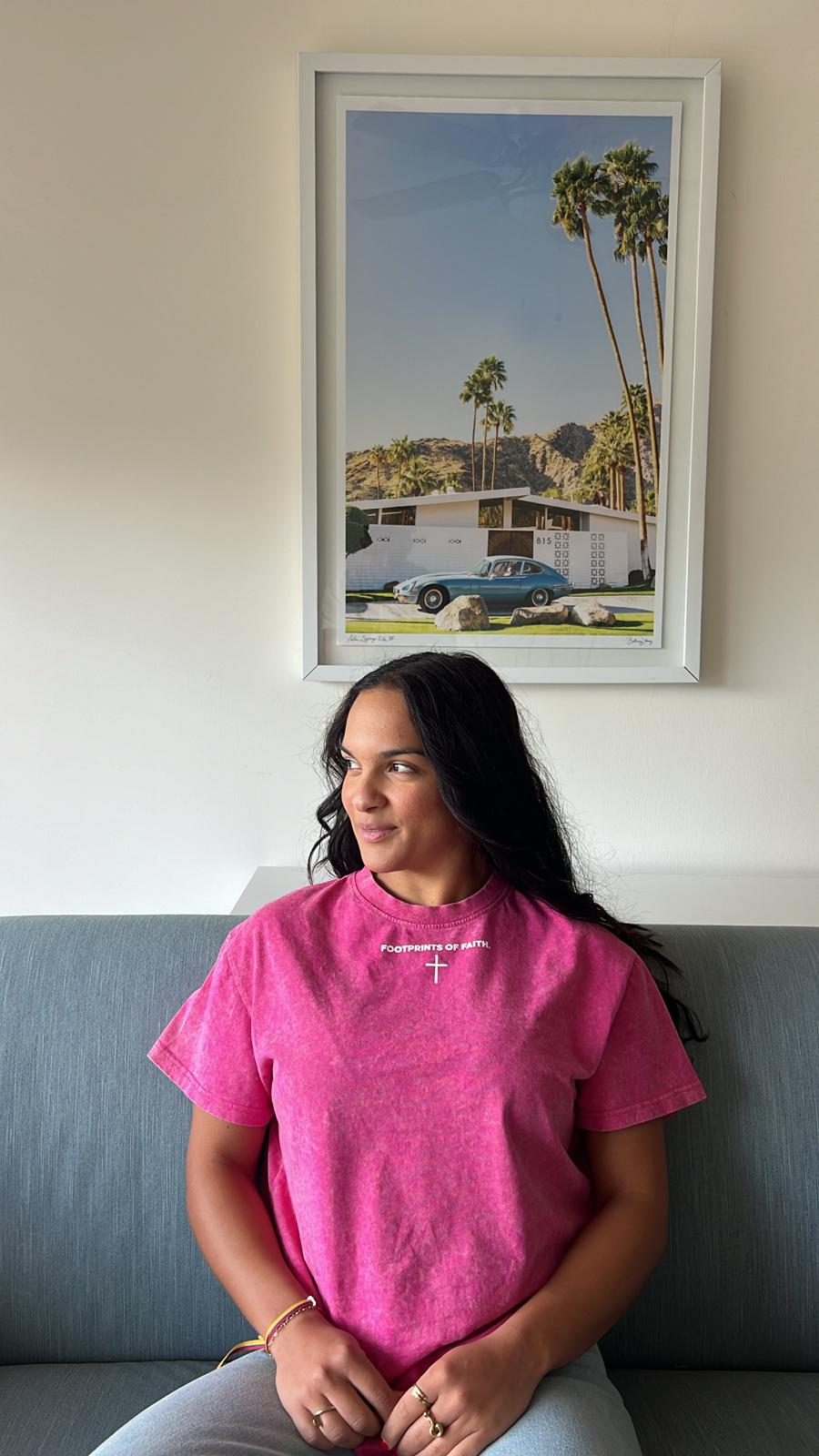 Fearless In Faith Acid Wash Tee - Pink