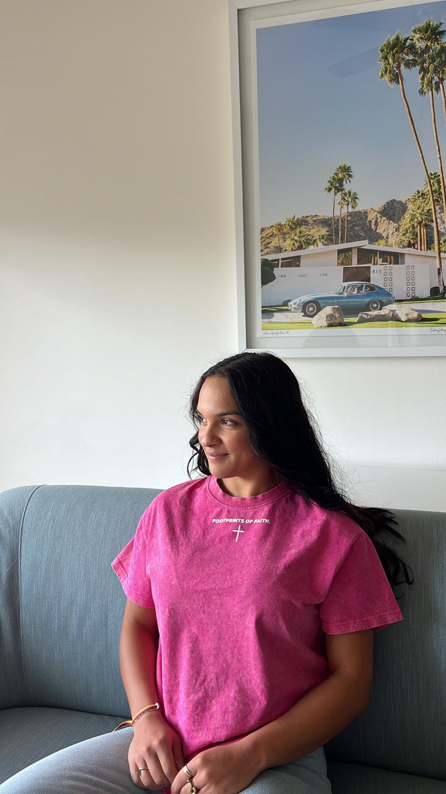 Fearless In Faith Acid Wash Tee - Pink