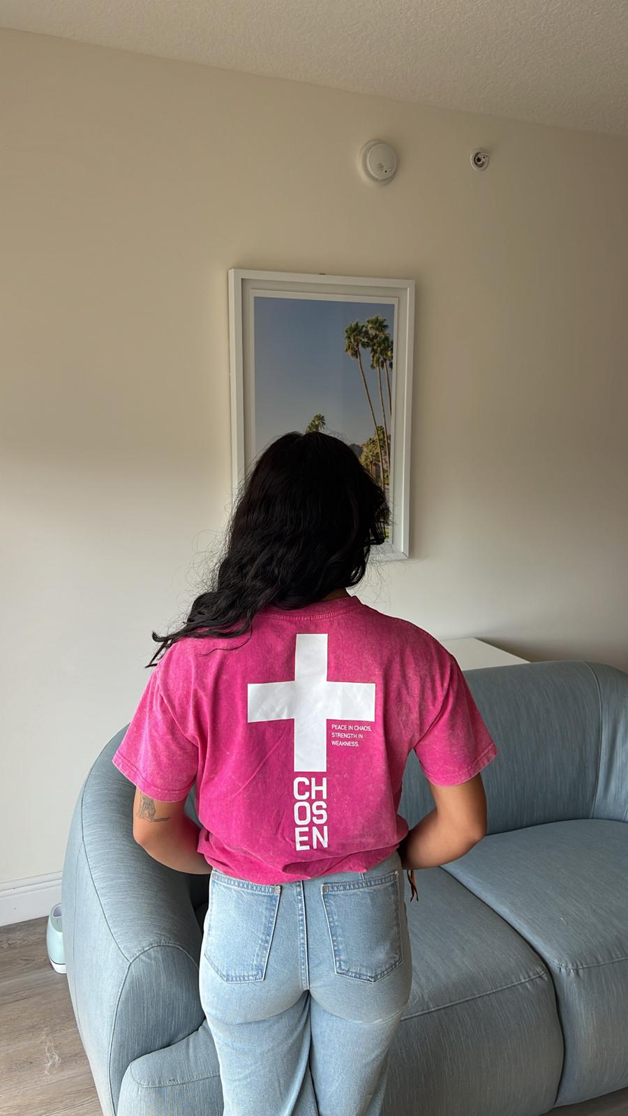 Fearless In Faith Acid Wash Tee - Pink