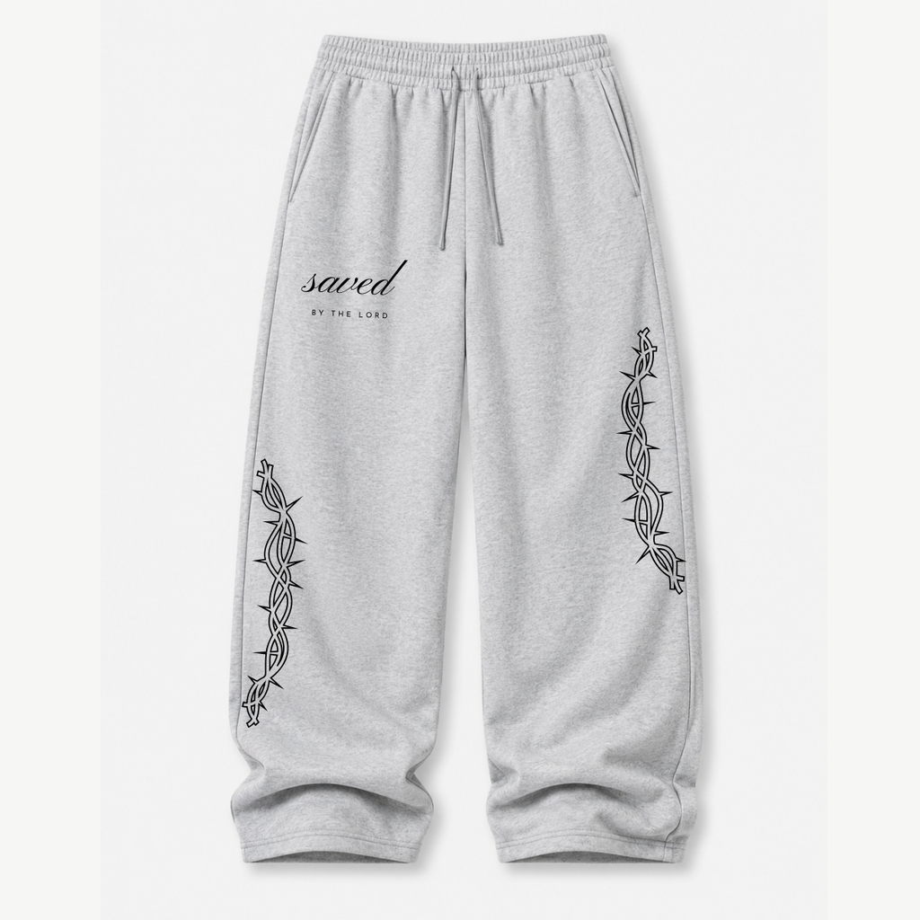 "SAVED" BY THE LORD BAGGY SWEATS - GREY
