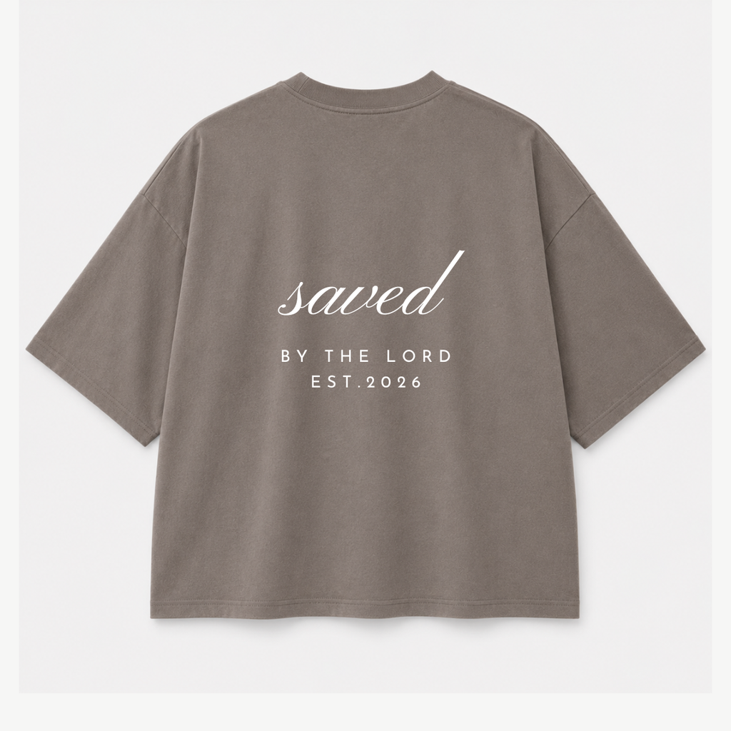 ''SAVED'' BY THE LORD BOXY TEE - SHADOW