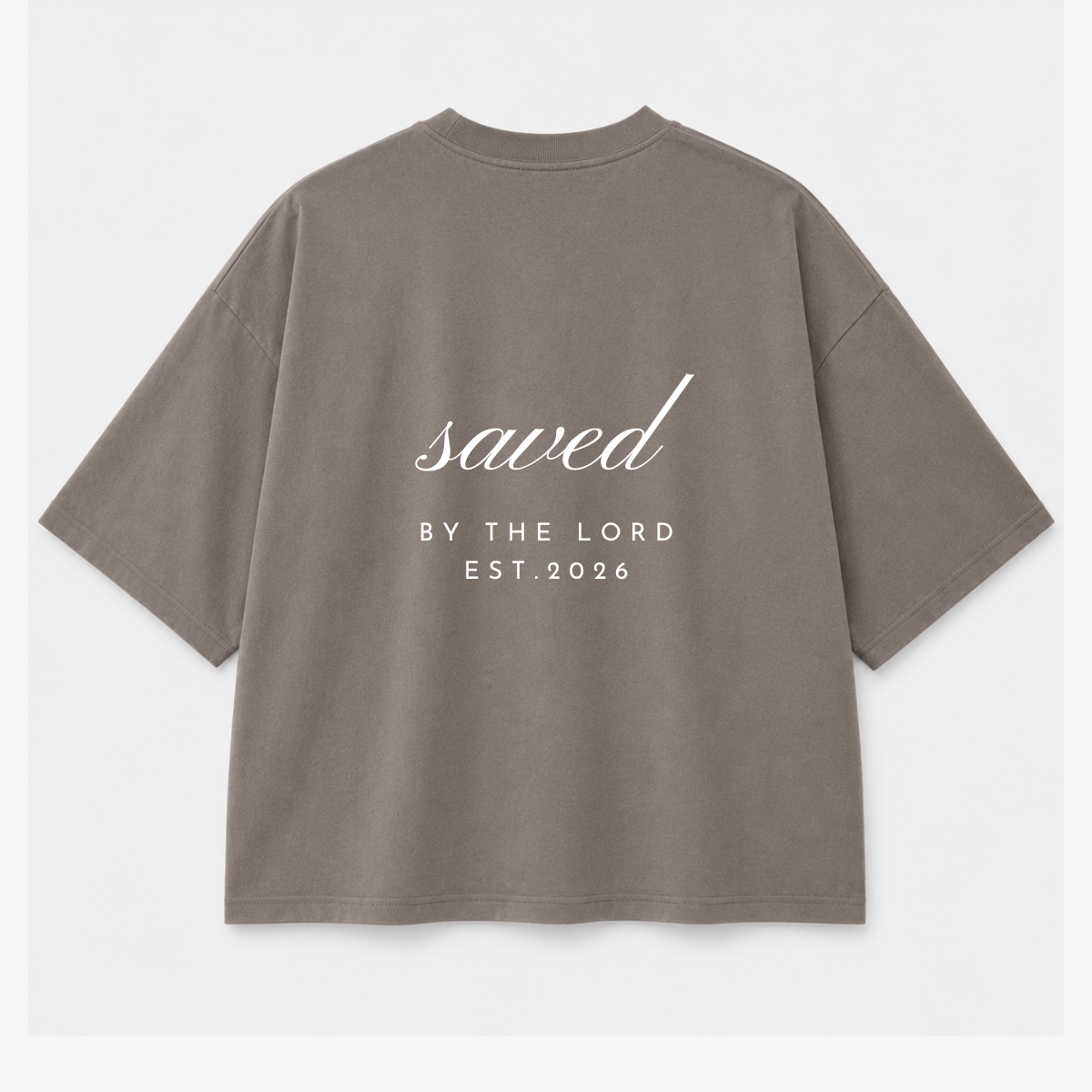 ''SAVED'' BY THE LORD BOXY TEE - SHADOW