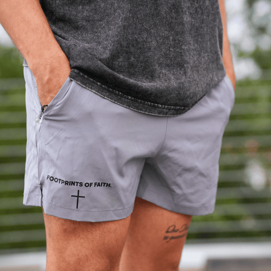 FOOTPRINTS OF FAITH ACTIVEWEAR SHORTS - GRAY